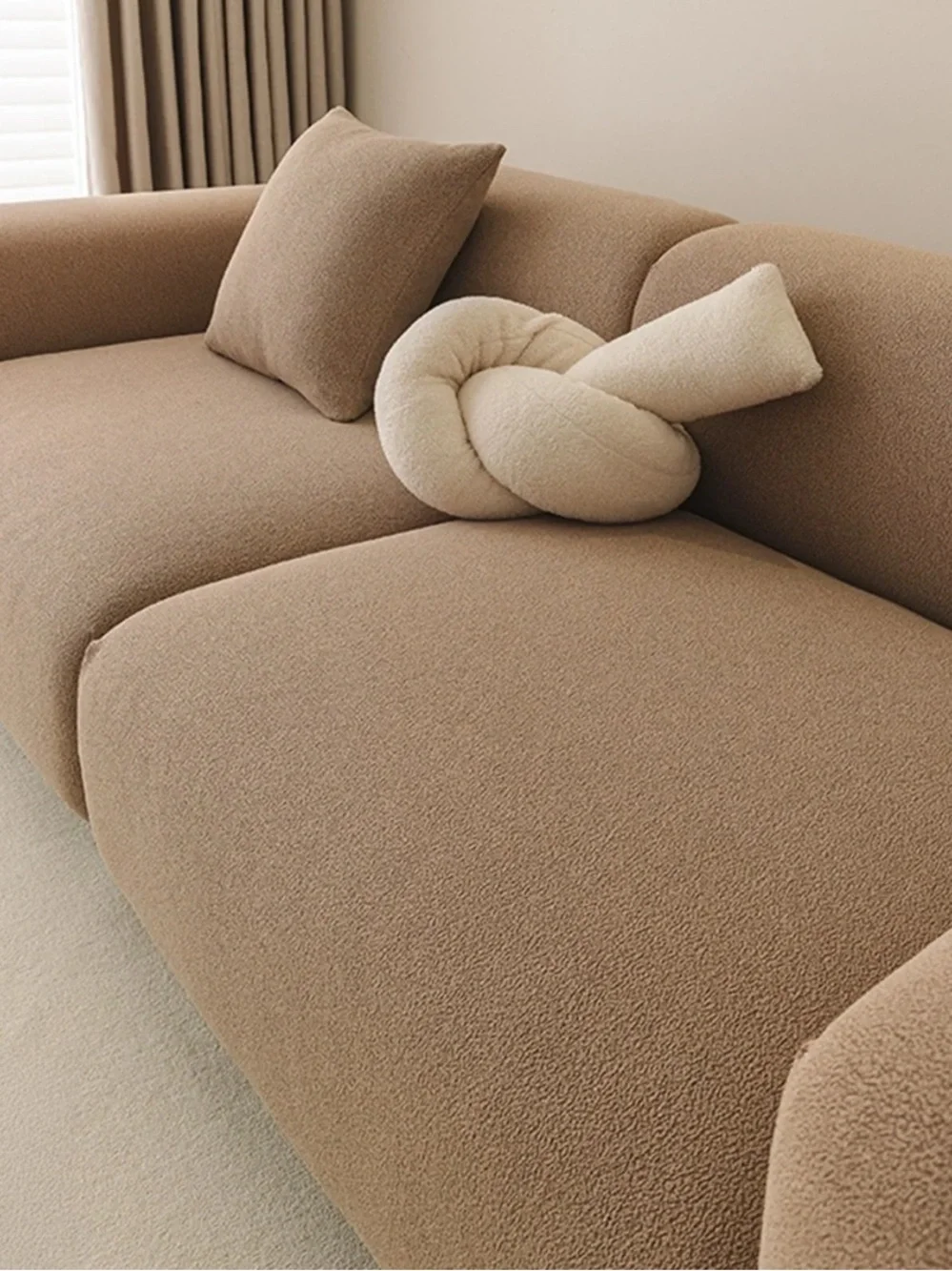 CloudNest Boucle Stretch Sofa Cover– Toffee Clay Backrest Cover - Slashop